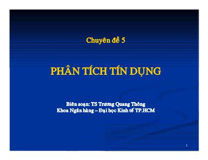 Chuyên đề Phân tích tín dụng - Trương Quang Thông