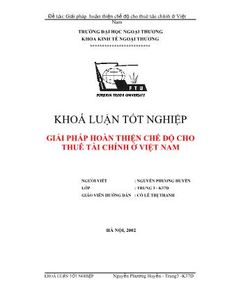 Khóa luận Giải pháp hoàn thiện Chế độ cho thuê tài chính ở Việt Nam