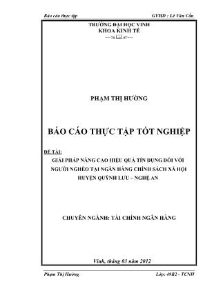 Luận văn Giải pháp nâng cao hiệu quả tín dụng đối với người nghèo tại Ngân hàng chính sách xã hội huyện Quỳnh Lưu