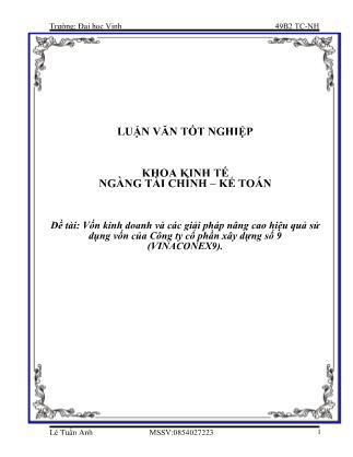 Luận văn Vốn kinh doanh và các giải pháp nâng cao hiệu quả sử dụng vốn của Công ty cổ phần xây dựng số 9 (VINACONEX9)