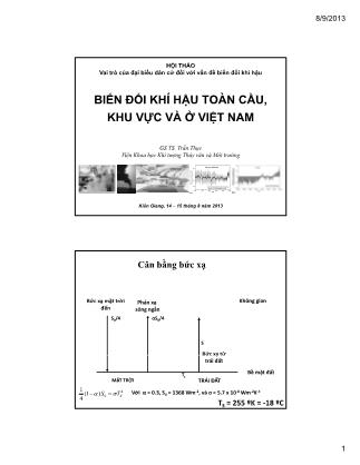 Bài giảng Biến đổi khí hậu toàn cầu, khu vực ở Việt Nam - Trần Thục