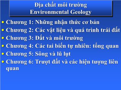 Bài giảng Địa chất môi trường - Chương 1: Những nhận thức cơ bản