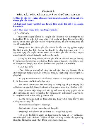 Bài giảng Địa chính - Chuyên đề 3: Đăng ký, thống kê đất đai và cơ sở dữ liệu đất đai