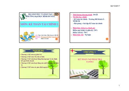 Bài giảng Kế toán tài chính 2 - Chương 1: Kế toán nợ phải trả - Dương Thị Ngọc Bích