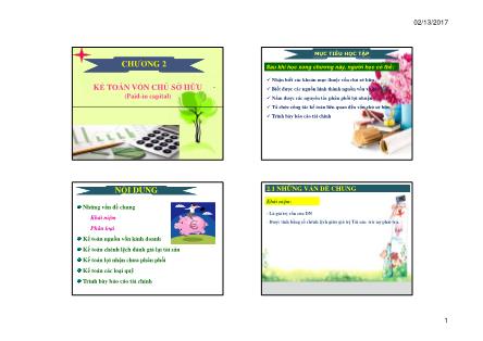 Bài giảng Kế toán tài chính 2 - Chương 2: Kế toán vốn chủ sở hữu - Dương Thị Ngọc Bích