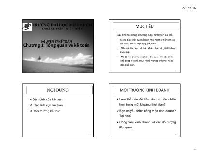 Bài giảng Nguyên lý kế toán - Chương 1: Tổng quan về kế toán