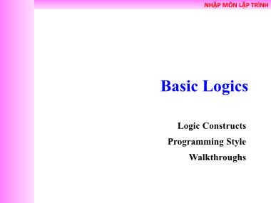 Bài giảng Nhập môn lập trình - Basic logics