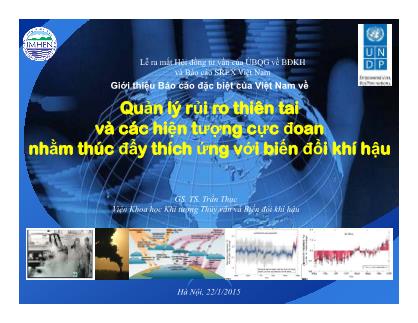 Bài giảng Quản lý rủi ro thiên tai và các hiện tượng cực đoan nhằm thúc đẩy thích ứng với biến đổi khí hậu
