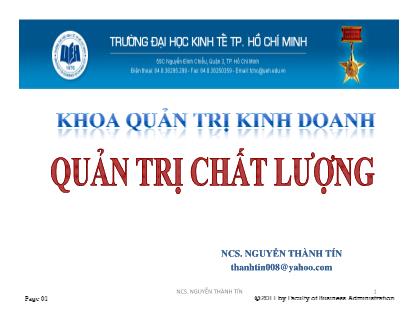Bài giảng Quản trị chất lượng - Nguyễn Thành Tín