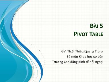 Bài giảng Tin học văn phòng 1 - Bài 5: Pivot table - Thiều Quang Trung