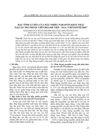 Đặc tính lý hóa của dầu nhiều Paraffin khai thác tại các mỏ thuộc liên doanh Việt - Nga “Vietsovpetro”