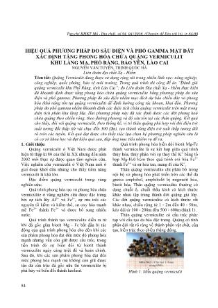 Hiệu quả phương pháp đo sâu điện và phổ gamma mặt đất xác định tầng phong hóa chứa quặng vermiculit khu Làng Mạ, Phố Ràng, Bảo Yên, Lào Cai