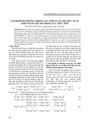 Làm khớp dị thường trọng lực tính từ số liệu đo cao vệ tinh với số liệu đo trọng lực trực tiếp