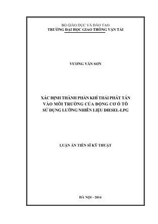 Luận án Xác định thành phần khí thải phát tán vào môi trường của động cơ ô tô sử dụng lưỡng nhiên liệu DIESEL-LPG