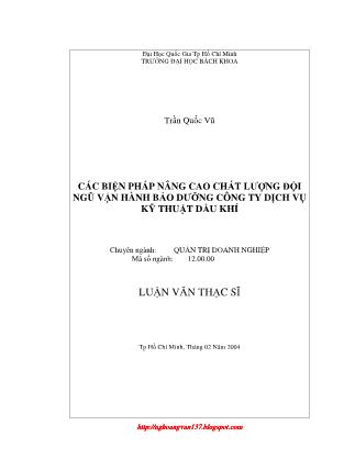 Luận văn Các biện pháp nâng cao chất lượng đội ngũ vận hành bảo dưỡng công ty dịch vụ kỹ thuật dầu khí