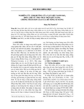 Nghiên cứu ảnh hưởng của vật liệu Nano-SiO2 điều chế từ tro trấu đến khả năng chống thấm ion clo của bê tông xi măng