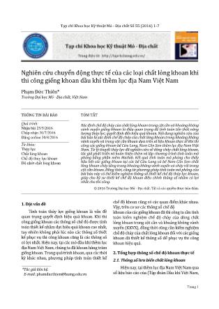 Nghiên cứu chuyển động thực tế của các loại chất lỏng khoan khi thi công giếng khoan dầu khí thềm lục địa Nam Việt Nam