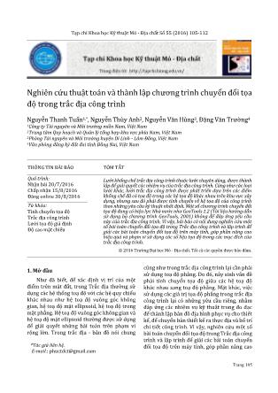 Nghiên cứu thuật toán và thành lập chương trình chuyển đổi tọa độ trong trắc địa công trình