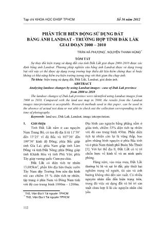 Phân tích biến động sử dụng đất bằng ảnh Landsat - Trường hợp tỉnh Đắk Lắk giai đoạn 2000 – 2010