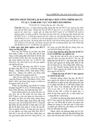 Phương pháp thành lập bản đồ địa chất công trình (ĐCCT) tỷ lệ 1: 25.000 khu vực ven biển Hải Phòng