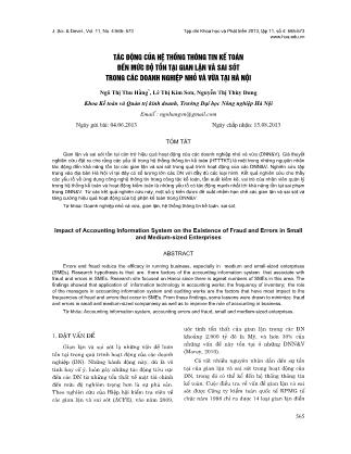Tác động của hệ thống thông tin kế toán đến mức độ tồn tại gian lận và sai sót trong các doanh nghiệp nhỏ và vừa tại Hà Nội