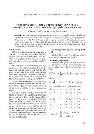 Tính toán độ cao thủy chuẩn từ kết quả nội suy khoảng chênh geoid cho khu vực phía nam Việt Nam