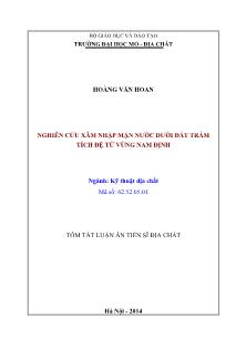 Tóm tắt luận án Nghiên cứu xâm nhập mặn nước dưới đất trầm tích đệ tứ vùng Nam Định