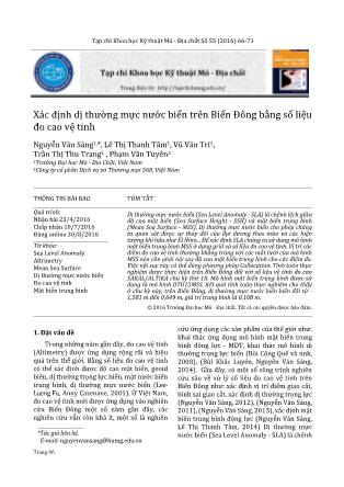 Xác định dị thường mực nước biển trên Biển Đông bằng số liệu đo cao vệ tinh
