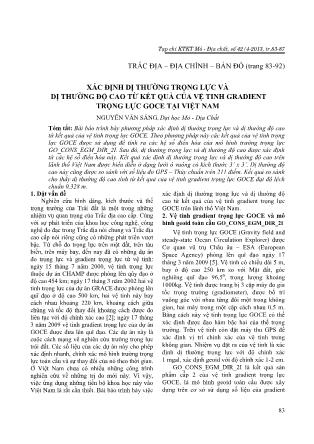 Xác định dị thường trọng lực và dị thường độ cao từ kết quả của vệ tinh Gradient trọng lực GOCE tại Việt Nam