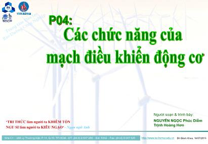 Bài giảng Bảo trì hệ thống điện trong công nghiệp - Các chức năng của mạch điều khiển động cơ - Nguyễn Ngọc Phúc Diễm