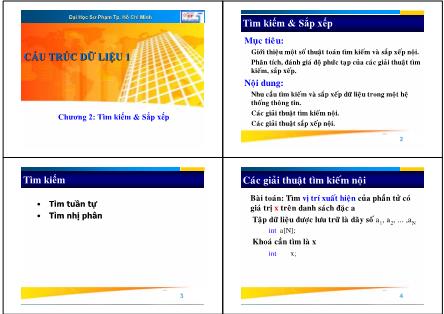 Bài giảng Cấu trúc dữ liệu 1 - Chương 2: Tìm kiếm và sắp xếp - Lương Trần Hy Hiến