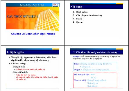 Bài giảng Cấu trúc dữ liệu 1 - Chương 3: Danh sách đặc (mảng) - Lương Trần Hy Hiến