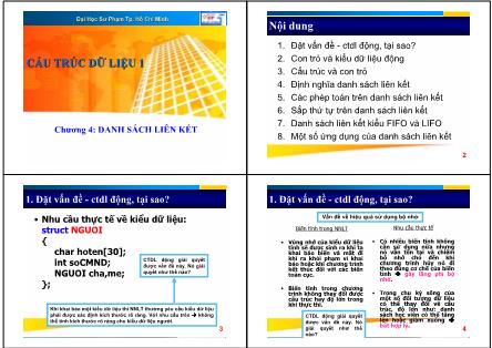 Bài giảng Cấu trúc dữ liệu 1 - Chương 4: Danh sách liên kết - Lương Trần Hy Hiến