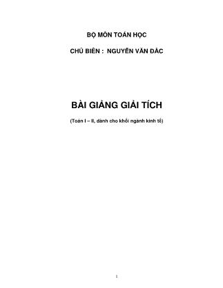 Bài giảng Giải tích - Nguyễn Văn Đắc