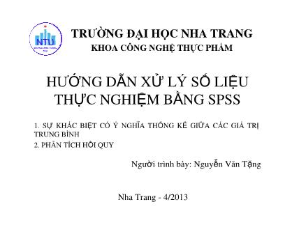 Bài giảng Hướng dẫn xử lý số liệu thực nghiệm bằng SPSS - Nguyễn Văn Tặng