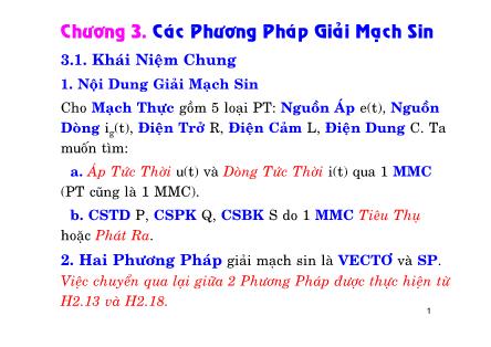 Bài giảng Kỹ thuật điện - Chương 3: Các phương pháp giải mạch Sin