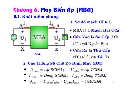 Bài giảng Kỹ thuật điện - Chương 6: Máy biến áp (MBA)