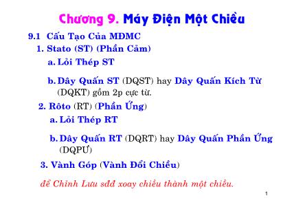 Bài giảng Kỹ thuật điện - Chương 9: Máy điện một chiều
