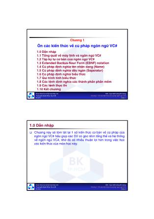 Bài giảng Lập trình hướng đối tượng - Chương 1: Ôn các kiến thức về cú pháp ngôn ngữ VC#