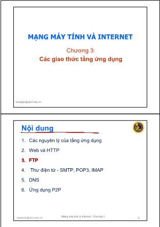 Bài giảng Mạng máy tính và internet - Chương 3: Các giao thức tầng ứng dụng (Tiếp)