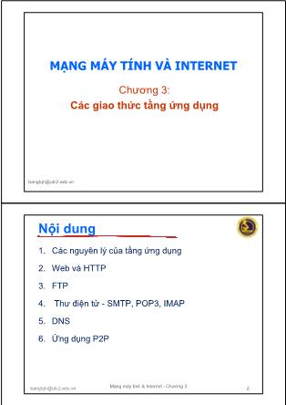 Bài giảng Mạng máy tính và internet - Chương 3: Các giao thức tầng ứng dụng