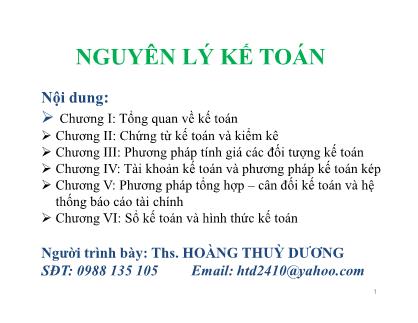 Bài giảng Nguyên lý kế toán - Hoàng Thùy Dương