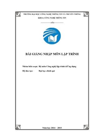 Bài giảng Nhập môn lập trình (Phần 1)