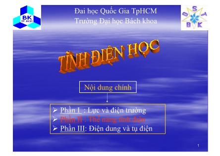 Bài giảng Tĩnh điện học - Phần II: Thế năng tĩnh điện