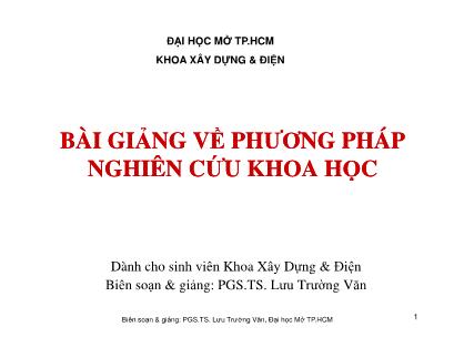 Bài giảng về Phương pháp nghiên cứu khoa học - Lưu Trường Văn