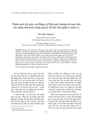 Chính sách tôn giáo của Đảng và Nhà nước hướng tới mục tiêu xây dựng nhà nước pháp quyền Xã hội chủ nghĩa ở nước ta