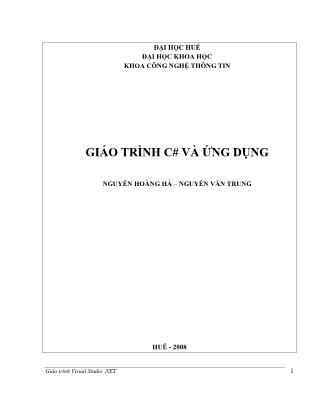 Giáo trình C# và ứng dụng - Nguyễn Hoàng Hà (Phần 1)