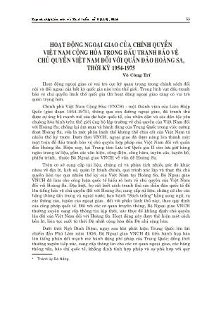 Hoạt động ngoại giao của chính quyền Việt Nam cộng hòa trong đấu tranh bảo vệ chủ quyền Việt Nam đối với quần đảo Hoàng Sa, thời kỳ 1954-1975