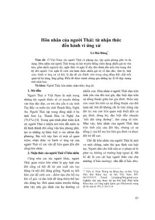 Hôn nhân của người Thái: Từ nhận thức đến hành vi ứng xử