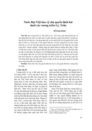 Nước Đại Việt bảo vệ chủ quyền lãnh hải dưới các vương triều Lý, Trần